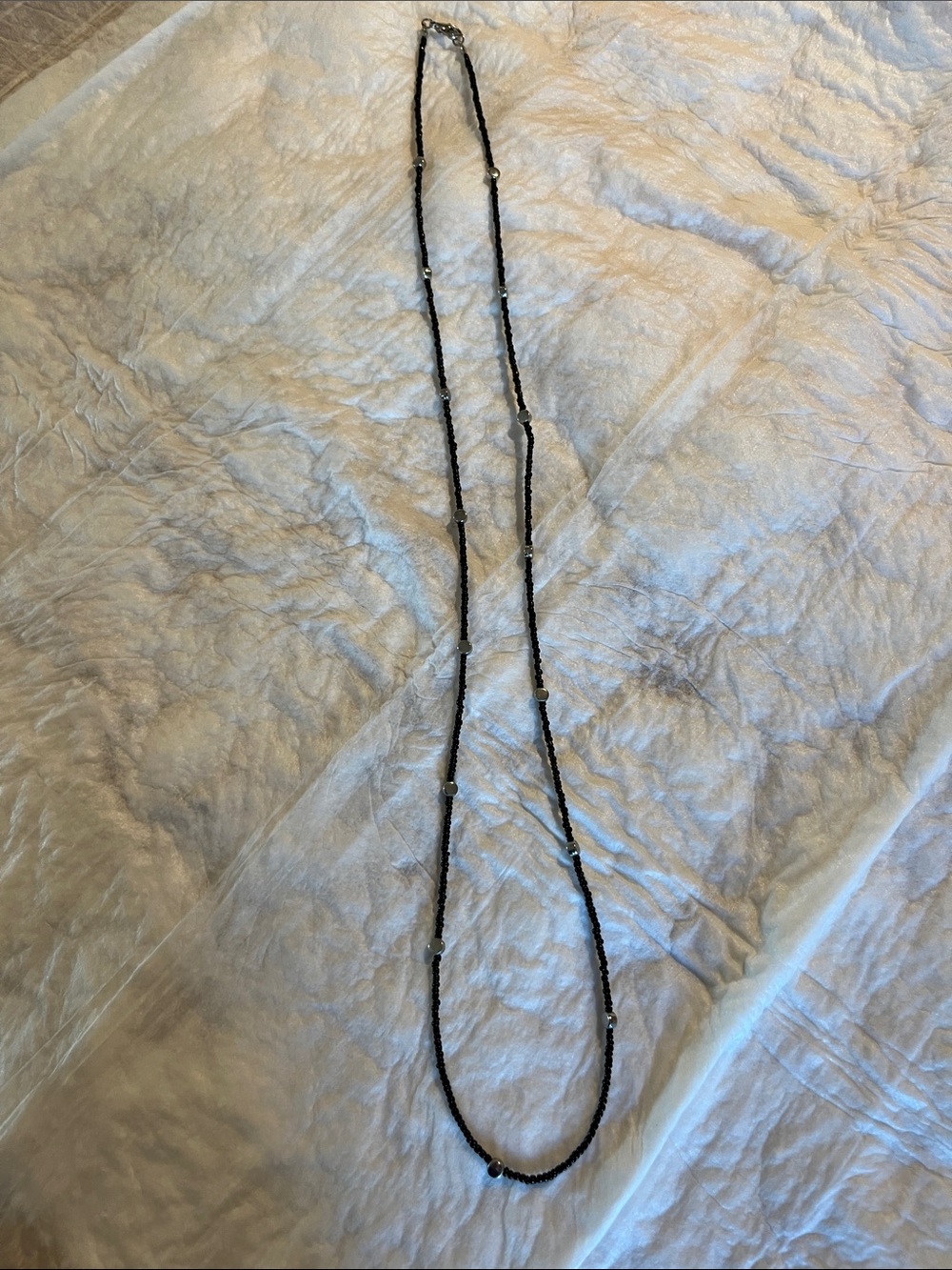 Source Unknown Black Beaded Necklace with Silver Accents